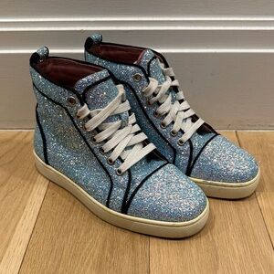 Christian Louboutin Louis Strass Sparkling Blue High-Top Sneakers